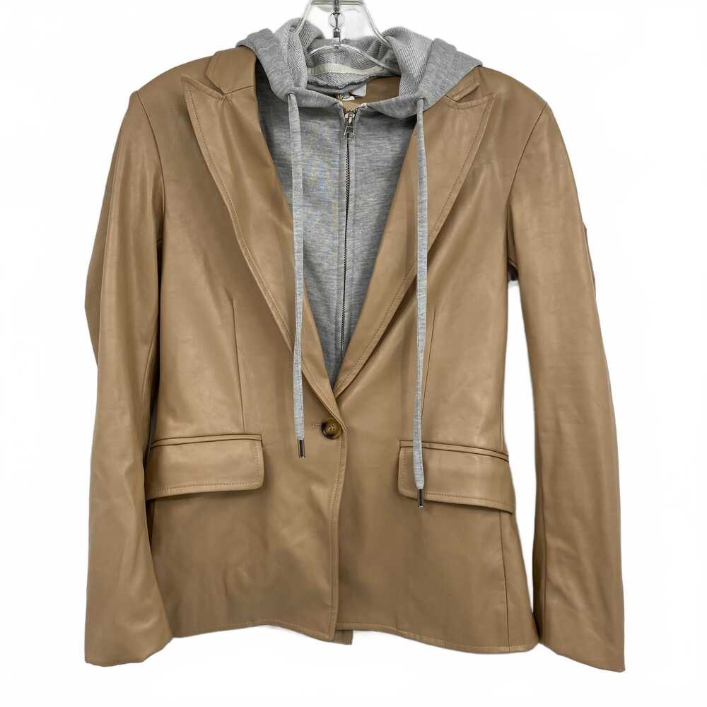 Evereve Gray Beige Jacket Detachable Hoodie Blazer | Womens S